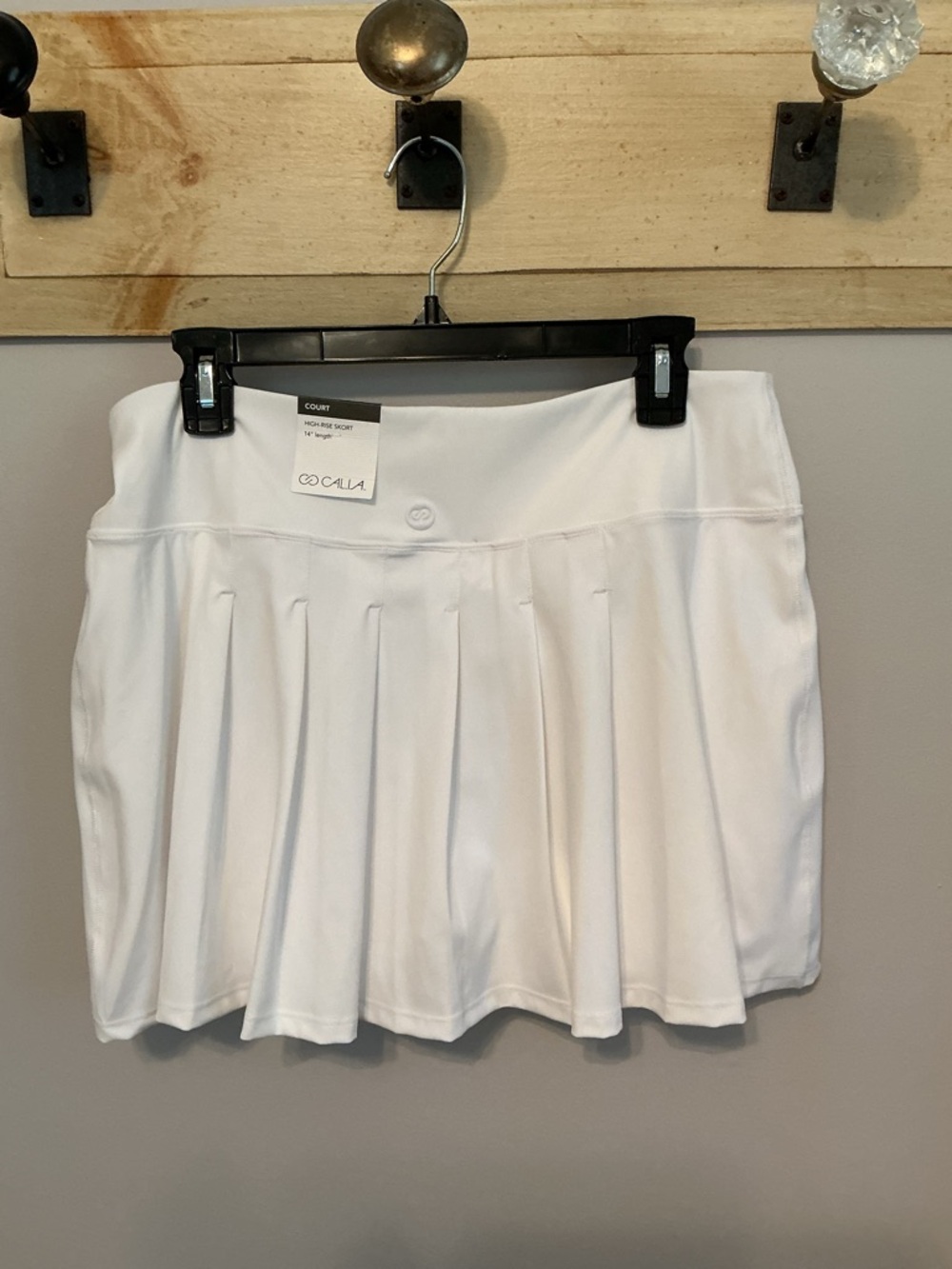 CALIA White High Rise Skort Skirt, Women’s L, Flat Front/Pleated Back, 15” Long